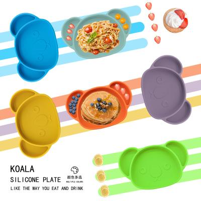 China BPA Free No Spill Food Safe Toddler Baby Feeding Set Suction Divided Silicone Bib Spoon Bowl Babies for sale