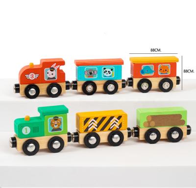 China Early Childhood Children's Educational Wooden Animal Wooden Magnetic Puzzle Assembly Toy Train Moving Block Toy Car for sale