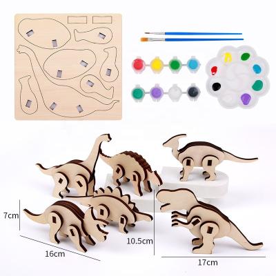 China DIY Toy Set Creative Dinosaur Graffiti Puzzle for Kids Handmade Assembly, Educational Hand Painted, Colorful, and Wooden Jigsaw Toys for sale