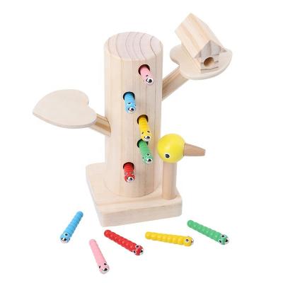 China Creative woodpecker insect education wooden toys for children children's early magnetic puzzle game catch game for sale