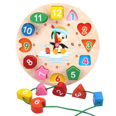 China Children's Time Learning Toys Penguin Finger Pendulum Wooden Beads for Puzzle Shape Early Education Children's Hand Eye Coordination Matching Toys for sale