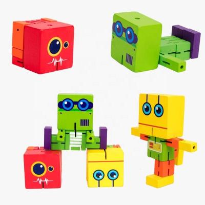 China DIY TOY Multifunctional Robot Toy Stereo Assembling Wooden Puzzle Robot Others Educational Toys for sale