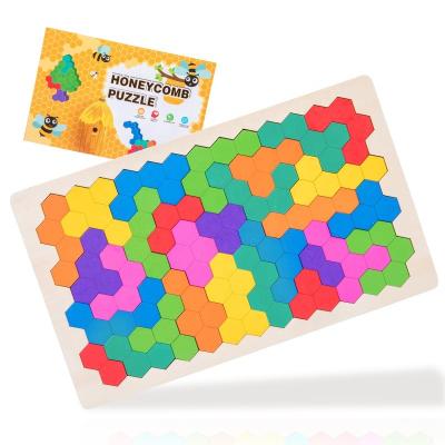 China DIY TOY Wooden Children's Puzzle Assembly with Soft Puzzle Pieces and Honeycomb Shaped Matching Puzzle Pieces for sale