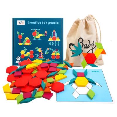 China DIY TOY Wooden shape intelligence tangram three-dimensional variable puzzle geometric puzzle early education toy for sale