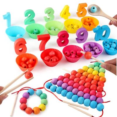 China Children's Toys Wooden Bead Clip Learning Game, Early Education, Puzzle Building Blocks, Kids Hand Eye Coordination Exercise Toys for sale