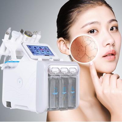 China Exfoliators Portable 6 in 1 H2-O2 Water Hydraulic Hydraulic Facial Oxygen Facial Microdermabrasion RF Glow Spa Facial Bio Lifting Machine for sale