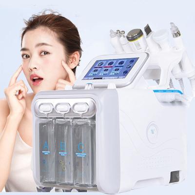 China Exfoliators 6 in 1 Microdermabrasion Hydraulic Dermabrasion Jet Peel Facial Machine Small Bubble H2O2 Hydrogen Oxygen Facial Massager for sale