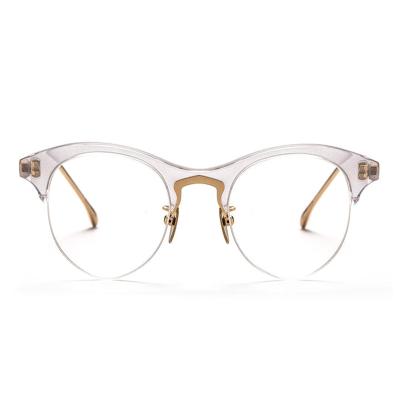 China Custom Round Rim Glasses Round Glasses Acetate Stainless Steel Optical Frames Half Optical Glasses for sale