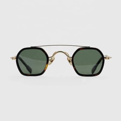 Cina Gold Round Old Fashion Green Color Lens Acetate Metal Fashion Sun Glasses Men Women Unisex Sunglasses With CE UV400 in vendita