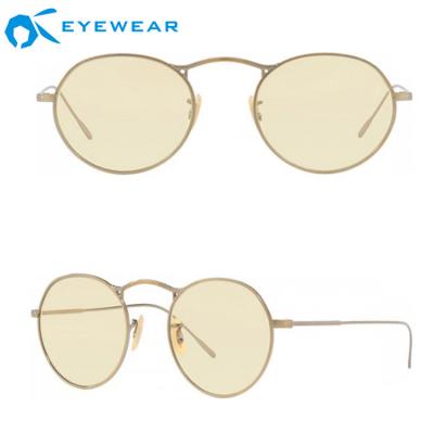 China Fashion Designer Sunglasses China Factory Round Metal Italian Custom Logo Unisex Eyewear Yellow Lens Sunglasses à venda