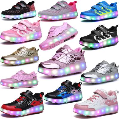 China Adjustable TPR Kids LED Lights Up Shoes Kids Roller Skate Sneakers With Glowing Wheels Boys Girls Running Rollerskate Shoes for sale