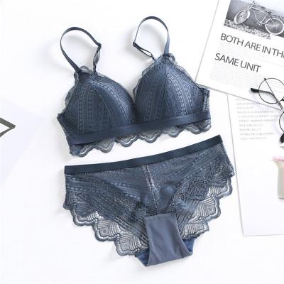 China Factory direct antibacterial ladies wireless comfortable bra panties set lace two-piece underwear for women for sale