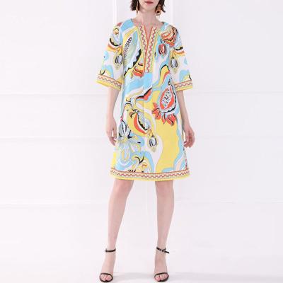 China 2020 High Quality Anti-Static Women Fashion Print Midi Long Casual Dresses For Summer for sale