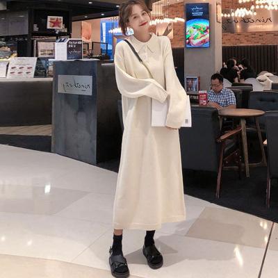 China 2021 Fashion Winter Polo Neck Sweater Dress Anti-Shrink Thick Knitted Oversized Casual Women Long Loose Maxi Sweater Dresses for sale