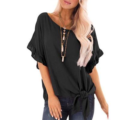 China European Lady Plain Short Sleeve Twist 2020 New Anti-Wrinkle Outwear The Batwing Casual Blank Sleeve T-Shirt For Women for sale