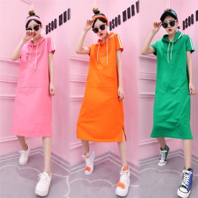 China Anti-wrinkle good quality stylish slit short hoodies dresses loose casual T-shirt dress for women for sale