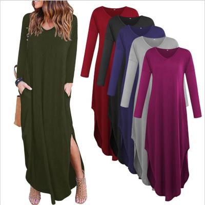 China 2020 Wholesale New Arrivals Anti-Static Women Sheath Long Casual Loose Oversize Plus Size Slit Cotton Maxi Dresses Lady Long T-shirt Dress for sale