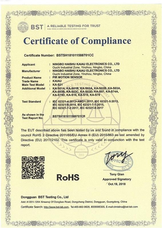 RoHS - Ningbo Haishu Kaiau Electronics Co., Ltd.