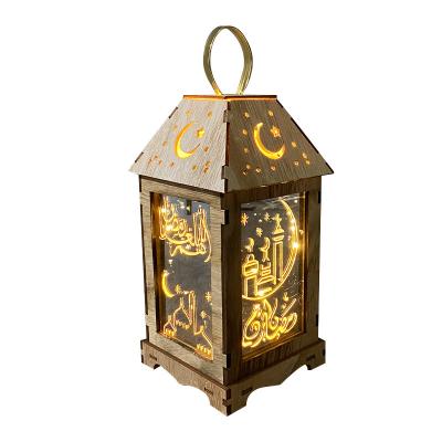 China Modern Hot Sale Wooden Lantern Ramadan Decorations Muslim Light Cavity Party Led Wind for sale