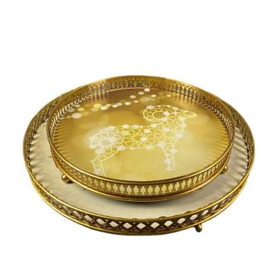 China Muslim Eid Ramadan Metal Tray Tray Mubarak Dessert Party Decorations Modern Food Tableware Stand for sale