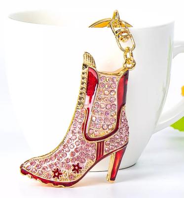 China Hot Party Occasion Charms Color 3D Crystal Diamond Boots High Heel Shoe Metal Key Chain Pendants for sale