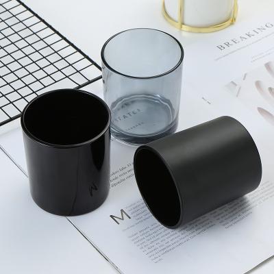 China Factory Sales Scented Shape Custom Black Frosted Luxury Glass Candle Jar With Lid And Boxes for sale