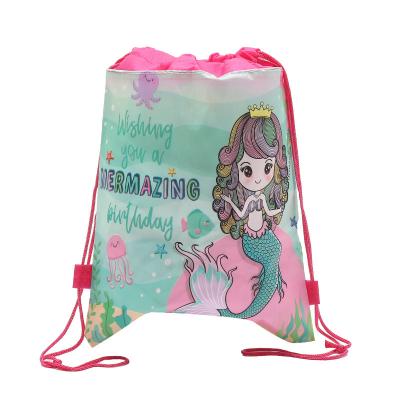 China Wholesale Mermaid Theme Drawstring Pouch Strap Bag Mermaid Party Candy Treat Bags For Kids Girls Boys Party Supplies for sale