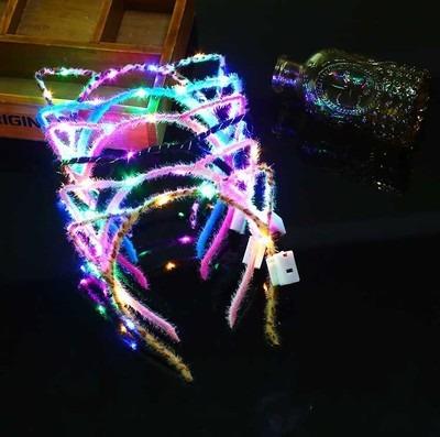 China Wholesale Modern Color Led Glow In The Dark Headband Rabbit Ear Hat Waterproof Headband For Bohemian Style Decorations for sale