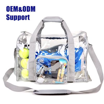 China Shoe Compartment Design Women And Man Gym Bag Heavy Duty Clear PVC Fleece Duffel Bag for sale