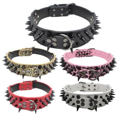 China Custom Wholesale Custom Punk Leather Rivet Fashion PU Durable Dog Collar With Nailed For Large Dogs for sale