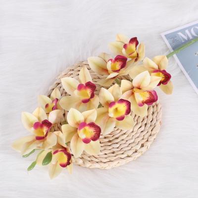 China QiHao 3D Real Touch Latex Artificial Orchid Flower Cymbidium Orchid 10 Heads for sale