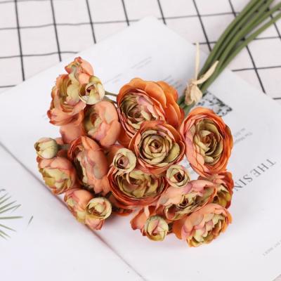 China QiHao Autumn Colors 6 Stems 37cm DIA 4.5 cm Artificial Silk Camellia Flowers Bouquet for Home Wedding Decor for sale