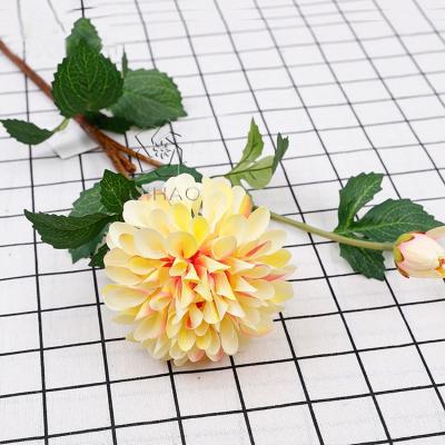 China 2 Heads Silk Pinnata Chrysanthemum Flowers Artificial Pompon Dahlias for Decoration for sale