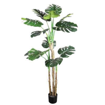 China QiHao Wholesale Indoor Decoration Fake Large Artificial Tree Plant Monstera Deliciosa With Pot for sale