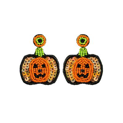 China High Quallity Wholesale Creative Pumpkin Head Halloween Earrings Female Hand-woven Sequins Rice Beads South Guar Earrings for sale