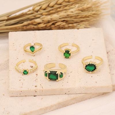 China Romantic Wedding Emeralds Fashion Waterproof Jewelry Green Clear Zircon Crystal Rings Stainless Steel Women for sale