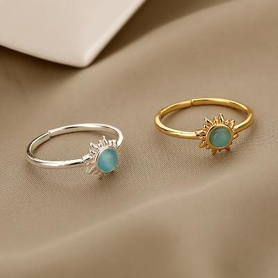 China CLASSIC New Sun Opal Ring Female Open Adjustable Ring Sun Ring Manufacturer Fashion Shaped Design Style Opal Moon for sale