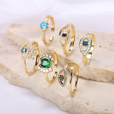 China Durable Gold Plating Blue Devil Cubic Zirconia Eye Open Ring Boho Colorful Enamel Eyes Ring Women For Girls Diamond Ring for sale