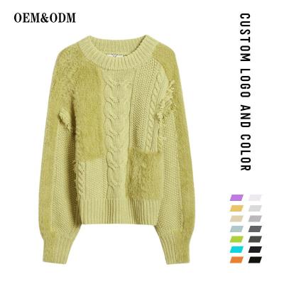 China Anti-Wrinkle MLF ODM New Arrivals Designer Knitted Sweater Long Sleeve Mohair Women Sweater Custom Crew Neck Knit Sweater Pullovers for sale