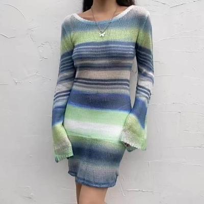 China 2023 Women Washable Midi Sexy Split Long V Neck Sleeve Casual Wear Party Autumn Winter Bodycon Dress Sweater Knitted Vestidos Mujer for sale