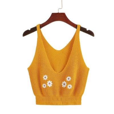 China wholesale Anti-wrinkle MLF 2022 new ladies knit embroidery pattern summer knit sweater vest ladies cropped tops for sale