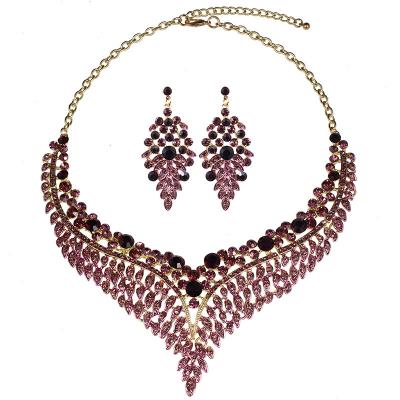 China Eco-Friendly Fashion Luxury Jewelry Set Crystal Necklace Earrings Set Wholesale Crystal Jewelry Set Women Wedding for sale