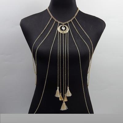 China European and American BOHEMIA body chain jewelry personality retro necklace bead tassel exaggerated body chain for sale