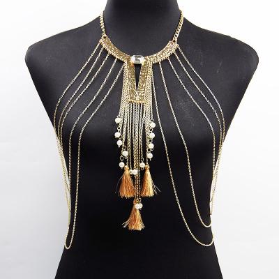 China Retro BOHEMIA Body Chain Jewelry Personality Pearl Tassel Exaggerated Body Chain for sale