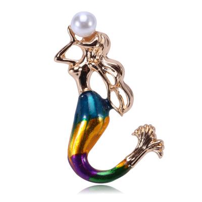 China European and American popular fashion color painting pearl brooch for sale