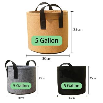 China BSCI Walmart Popular 5-Pack Indoor Woven Fabric Growing Pots 5 Non 7 10 Gallon 280G Thickened Fabric Garden Pots Felt Plant Growing Bags for sale