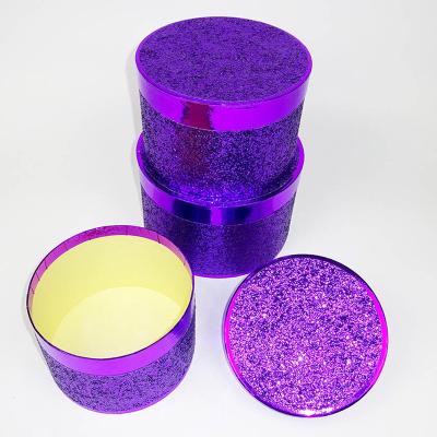 China XF16203 Handmade Purple Hat Box Glitter Gift Boxes Round Hat Boxes for sale