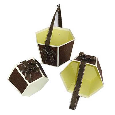 China Handmade Portable Paper Basket Box With Ribbon for sale