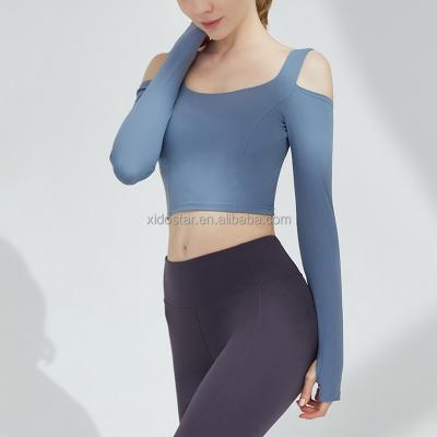 China New autumn and winter yoga sustainable sleeve t-shirt along with back breast pad women's cross sports upper quick-drying running fitness clothe for sale