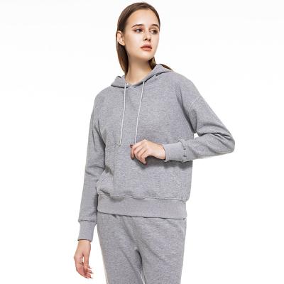 China Breathable 2 Piece Set Cotton Women Tracksuit Relaxed Hoodie Pants Plain Color TZ802 for sale